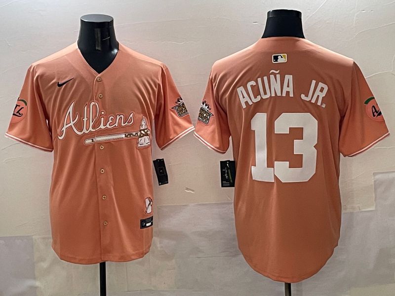 Men Atlanta Braves #13 Acuna jr Orange Five generations Joint Name 2025 Nike MLB Jersey style 1
